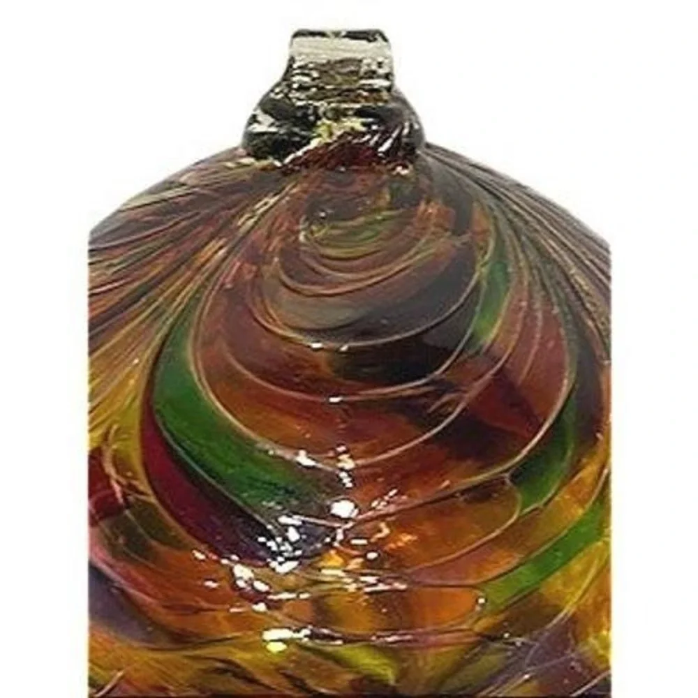 Vintage Kugel Style Hand Blown Glass Ornament Multi-color Swirl Bauble‎